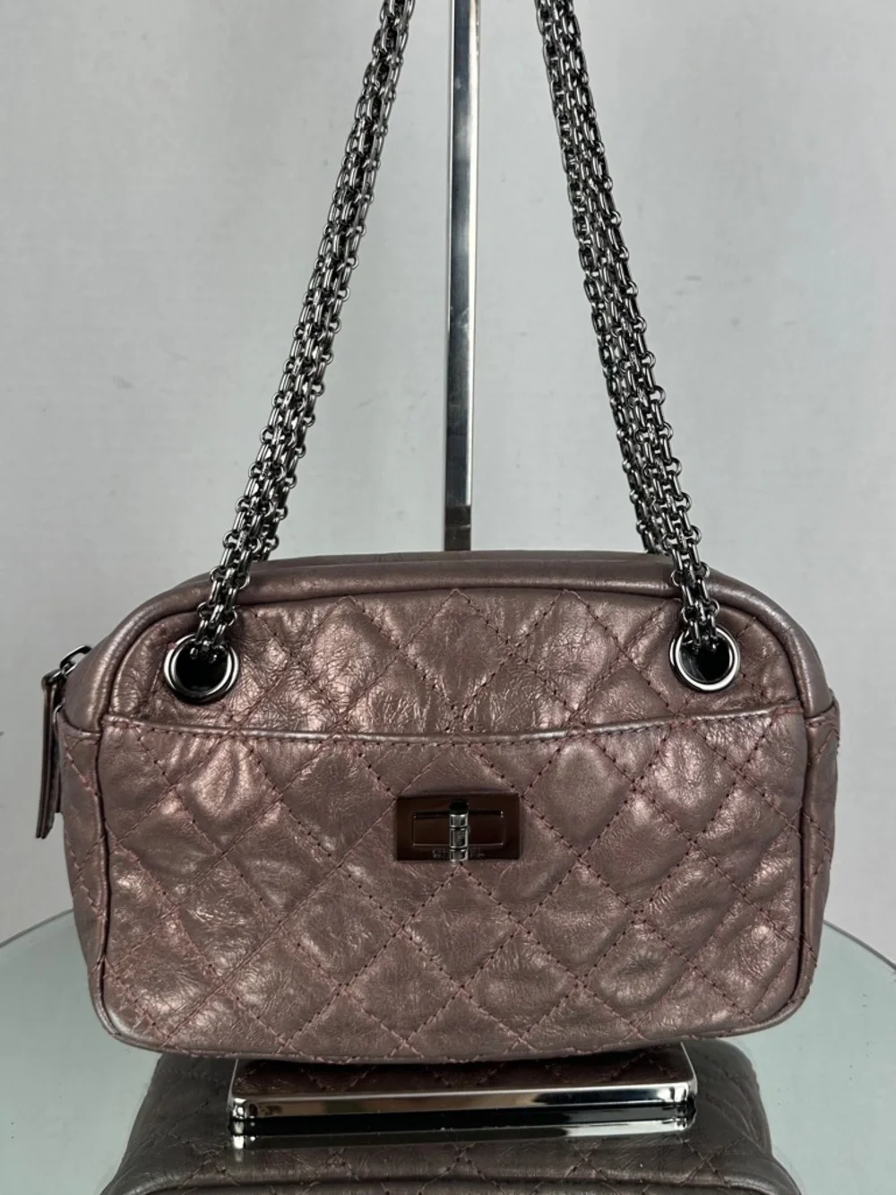 Quilted Chanel Metallic Pink Chain Mini Shoulder Bag
